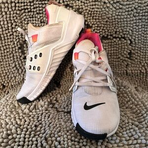 Nike Women's White Sneakers with Pink and Black Accents